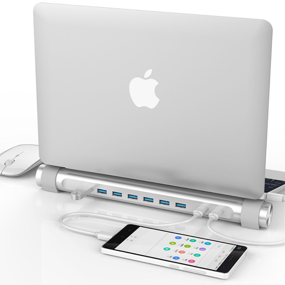 Orico (7Port) USB 3.0 Portable Hub + TypeC PD + Laptop Stand